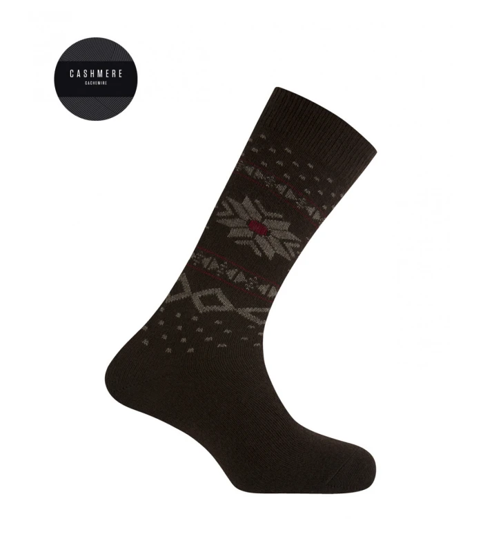 CALCETÍN CASHMERE-LANA CENEFA FLOR NIEVE PUNTO BLANCO