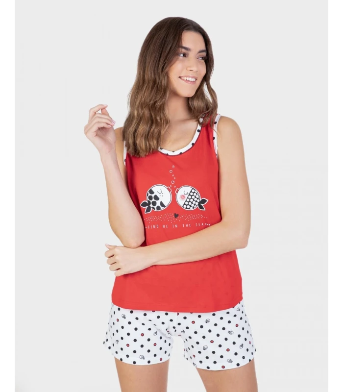PIJAMA DE MUJER CORTO DE ALGODÓN CON TIRANTES