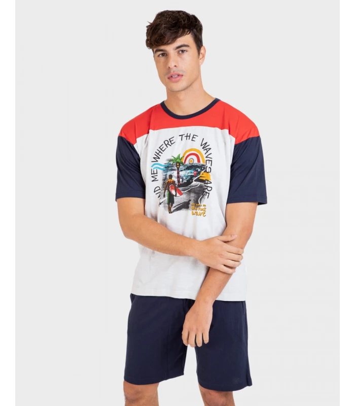 PIJAMA DE HOMBRE CORTO DE ALGODÓN Y MANGA CORTA