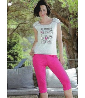 PIJAMA DE MUJER CORTO DE ALGODÓN MANGA CORTA Y PIRATA