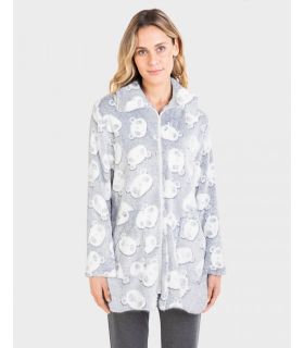 BATA POLAR CORTADE CREMALLERA ESTAMPADA PANDAS GRIS