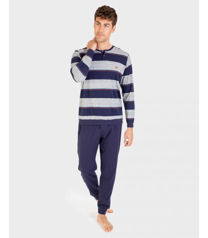 PIJAMA HOMBRE ALGODÓN C/REDONDO CON PUÑOS AZUL