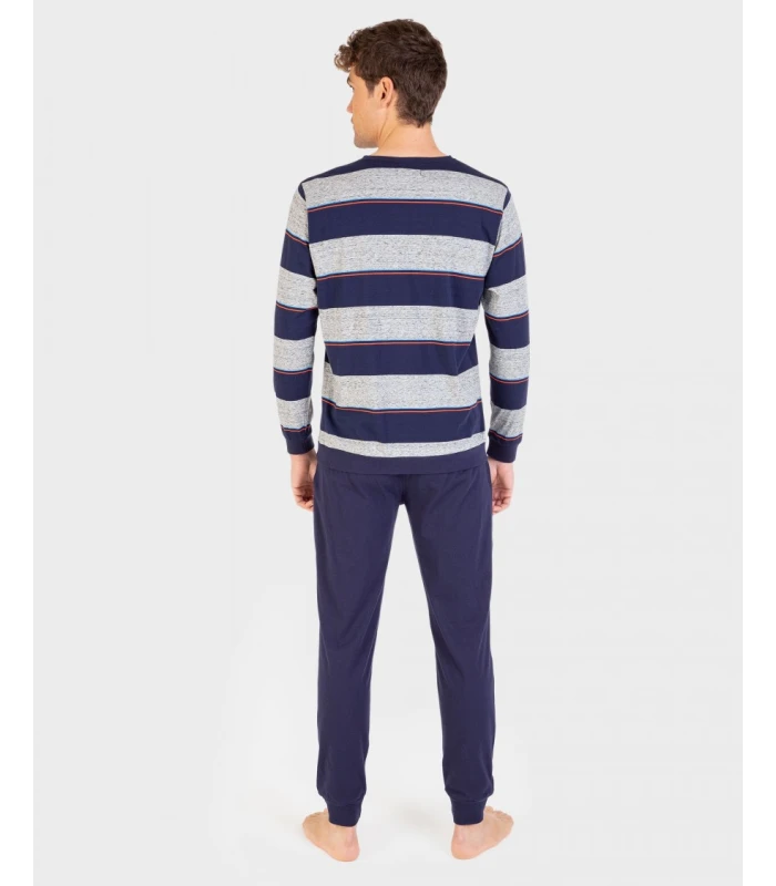 PIJAMA HOMBRE ALGODÓN C/REDONDO CON PUÑOS AZUL
