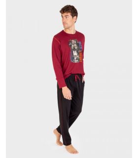 PIJAMA DE HOMBRE DE ALGODÓN C/REDONDO GRANATE