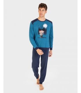 PIJAMA HOMBRE ALGODÓN C/REDONDO CON PUÑOS MARINO