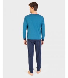 PIJAMA HOMBRE ALGODÓN C/REDONDO CON PUÑOS MARINO