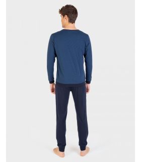 PIJAMA HOMBRE ALGODÓN 100% C/REDONDO CON PUÑOS AZUL