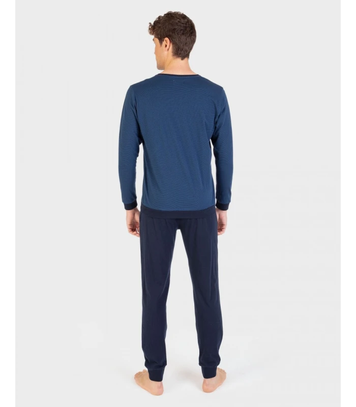PIJAMA HOMBRE ALGODÓN 100% C/REDONDO CON PUÑOS AZUL