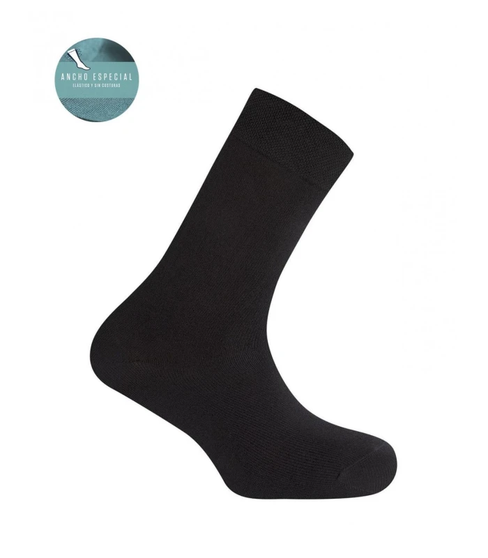 CALCETÍN DE ALGODÓN ANCHO ESPECIAL UNISEX. NEGRO