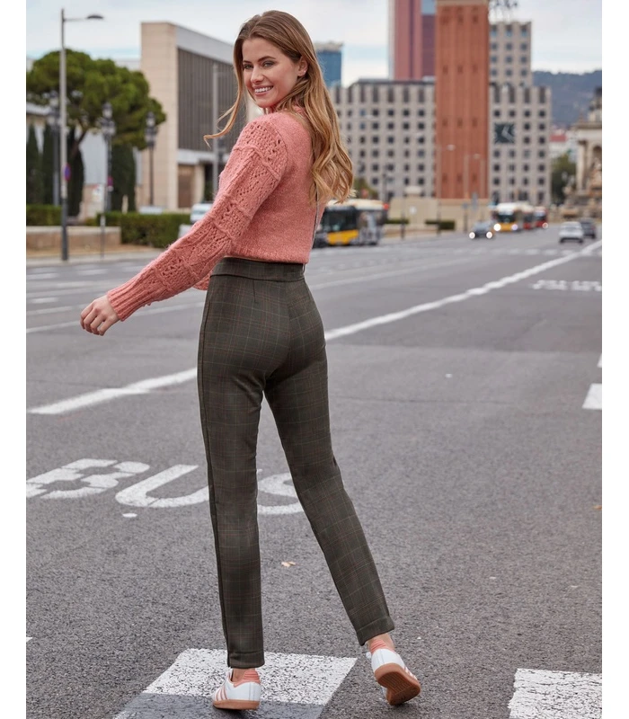 PANTALONES CIGARETTE CÁLIDOS GREEN TARTAN JANIRA