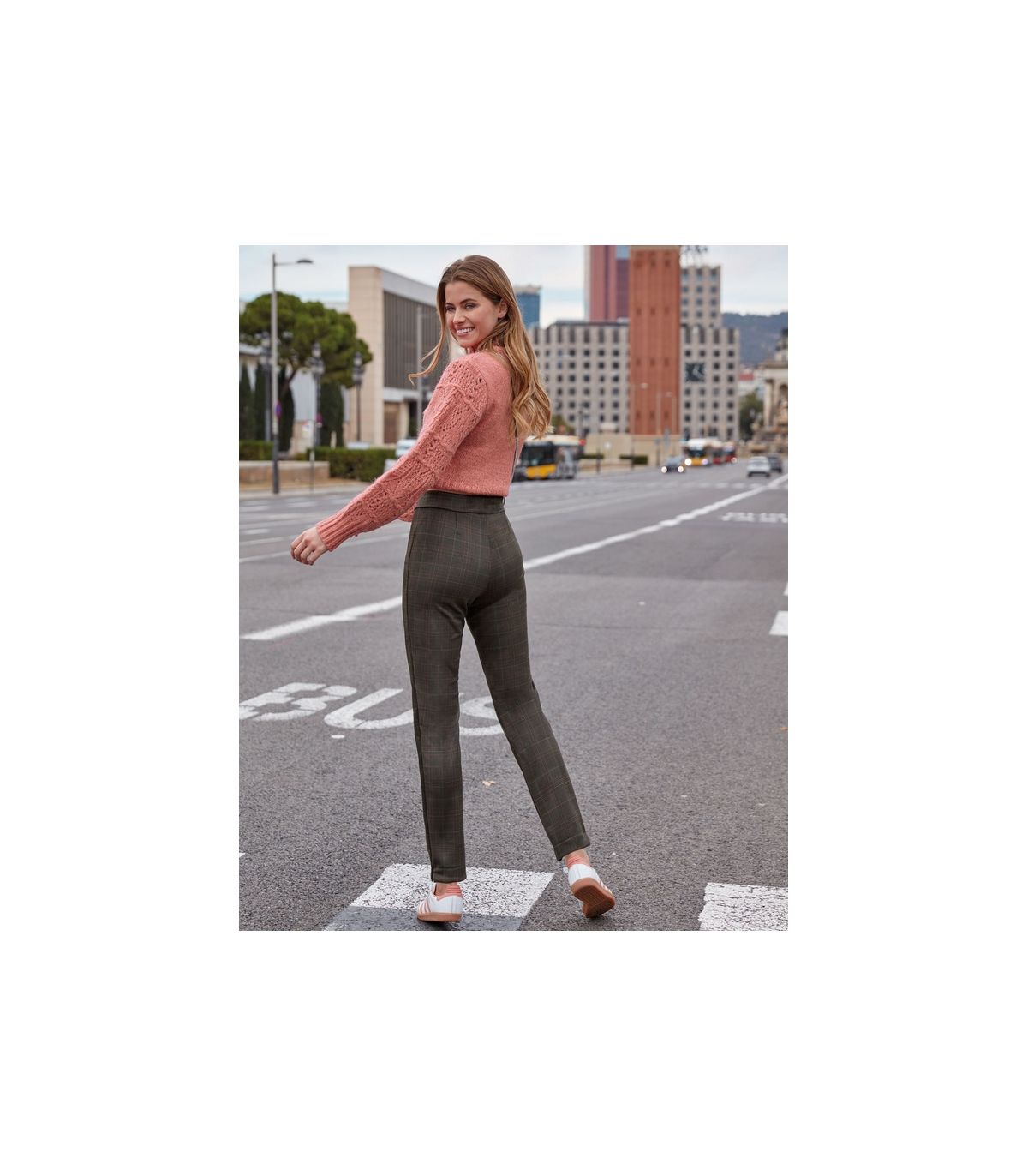 PANTALONES CIGARETTE CÁLIDOS GREEN TARTAN JANIRA