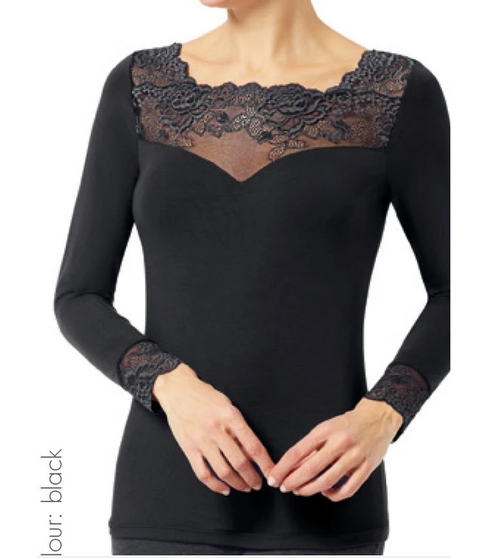 CAMISETA GRETA MODAL MANGA LARGA Y SUAVE PUNTILLA JANIRA