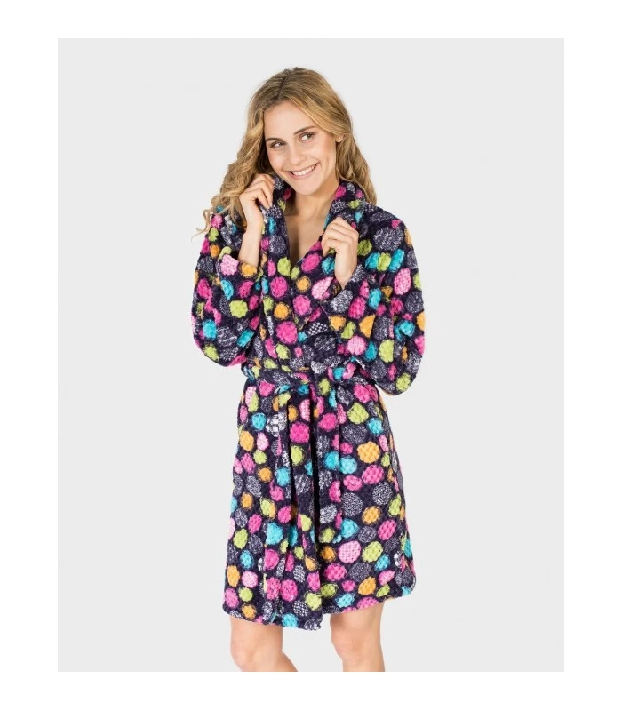 BATA POLAR DE MUJER DE CRUZAR LARGA TOPOS