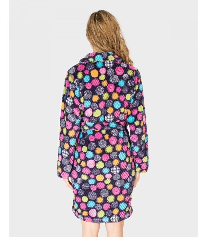 BATA POLAR DE MUJER DE CRUZAR LARGA TOPOS