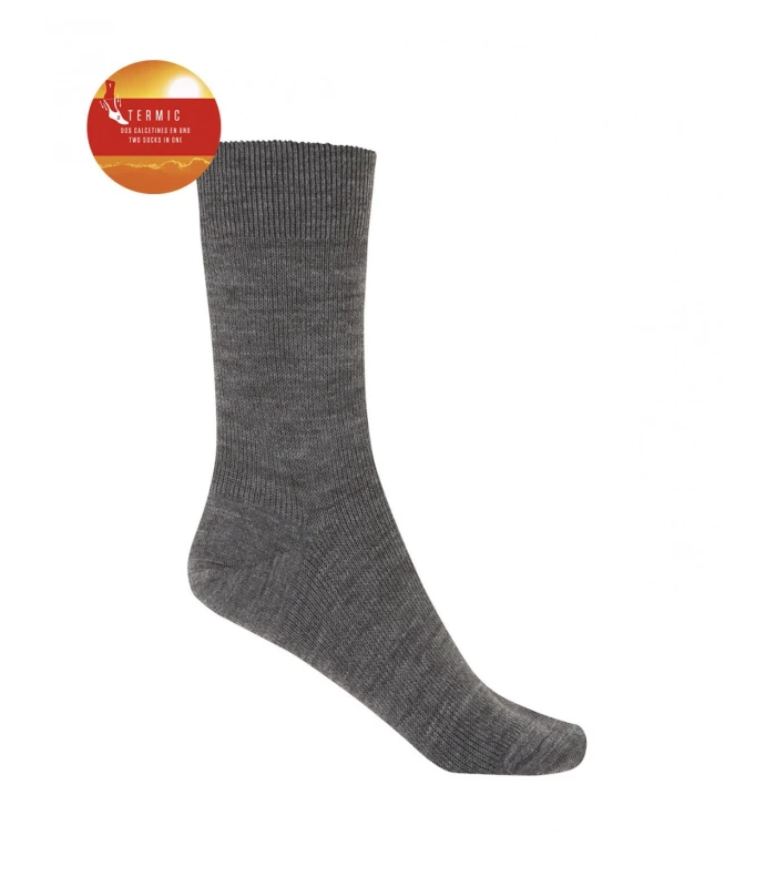 CALCETÍN TÉRMICO DE ORLÓN LISO PUNTO BLANCO GRIS