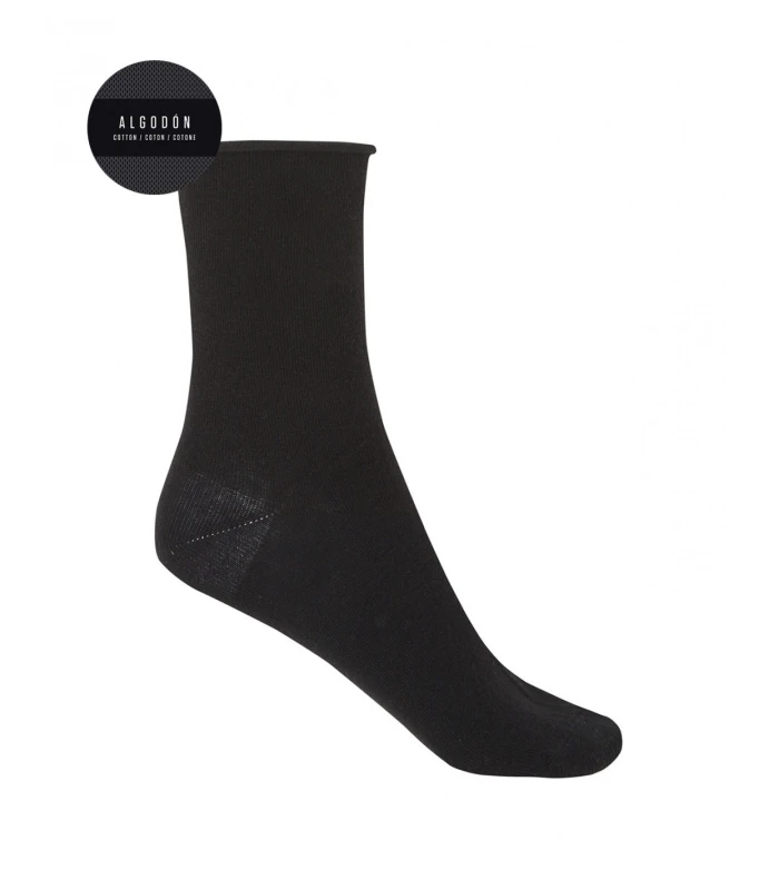 CALCETÍN ANTIPRESIÓN DE ALGODÓN CON PUÑO ROULÉ NEGRO