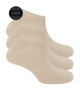 CALCETÍN DE ALGODÓN LISO TOBILLERO BASIX (PACK 3 UD.)  BEIG