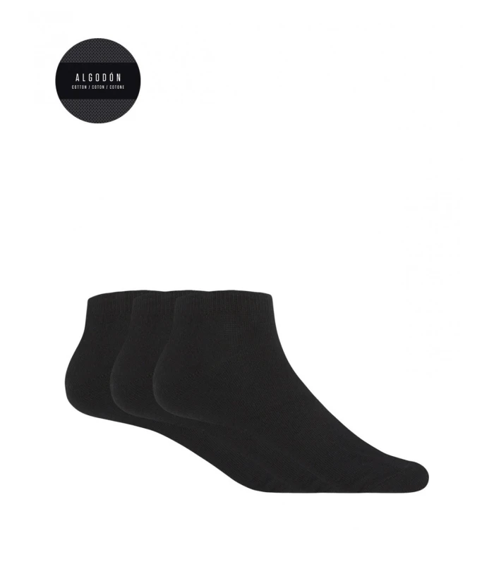 CALCETÍN DE ALGODÓN LISO TOBILLERO CHATO BASIX (PACK 3 UD.)
