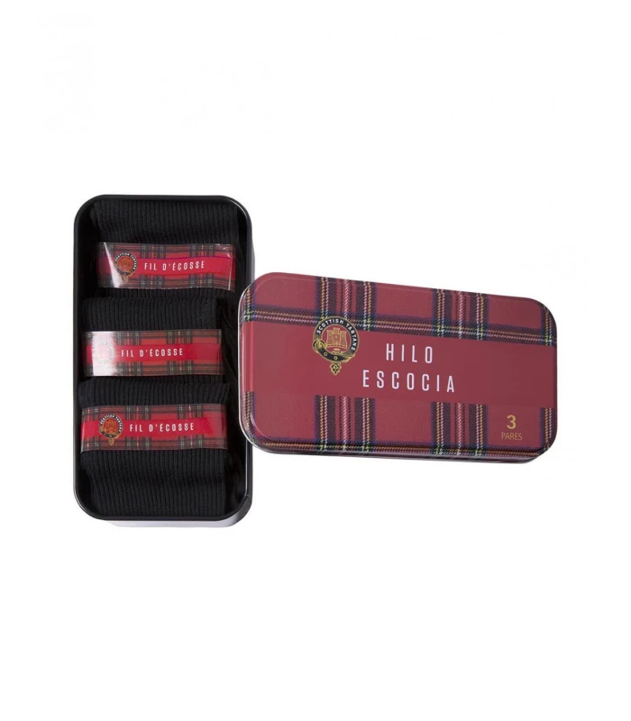 CAJA METÁLICA HILO DE ESCOCIA LISO PUNTO BLANCO (PACK 3 Uds.)