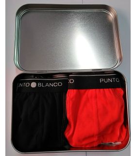 CAJA METÁLICA PACK 2 BÓXER DE ALGODÓN BASIX PUNTO BLANCO
