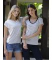 CAMISETA DE MUJER MANGA CORTA Y CUELLO PICO MARINERA