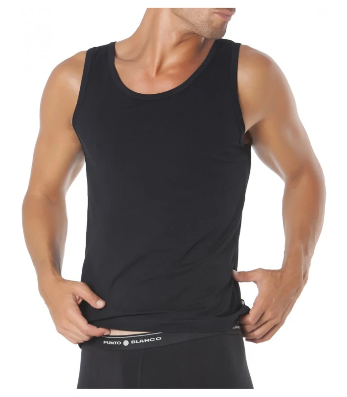 CAMISETA TIRANTES BASIX PUNTO BLANCO COLOR NEGRO