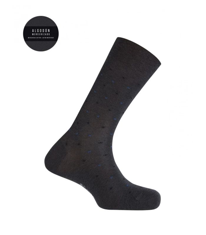 CALCETÍN DE ALGODÓN MERCERIZADO MOTIVOS PEQUEÑOS GRIS