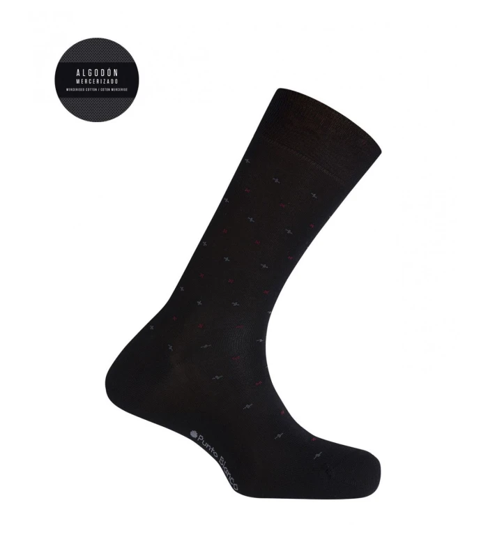 CALCETÍN DE ALGODÓN MERCERIZADO MOTIVOS PEQUEÑOS NEGRO