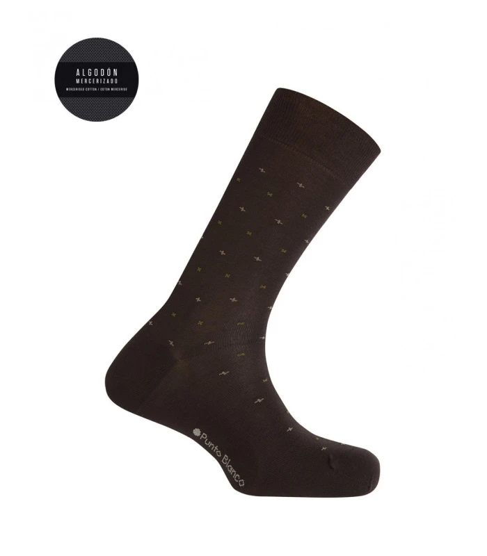 CALCETÍN DE ALGODÓN MERCERIZADO MOTIVOS PEQUEÑOS MARRON