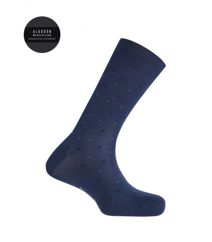 CALCETÍN DE ALGODÓN MERCERIZADO MOTIVOS PEQUEÑOS AZUL