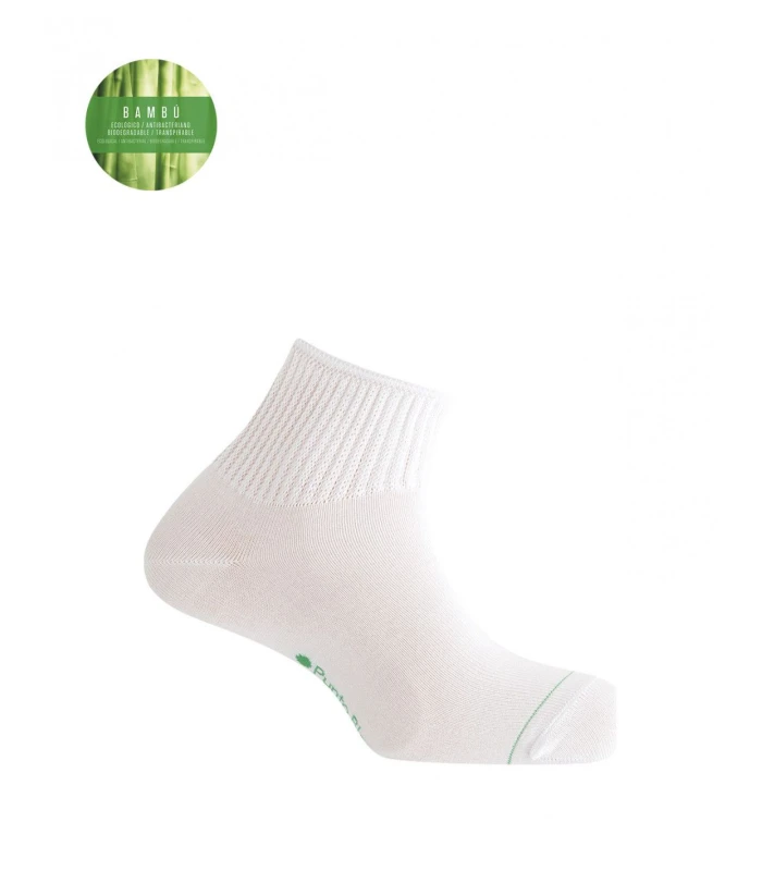 CALCETÍN TOBILLERO DE BAMBÚ CON PUÑO PUNTO BLANCO