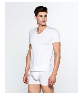 CAMISETA MANGA CORTA HILO DE ESCOCIA PICO PUNTO BLANCO