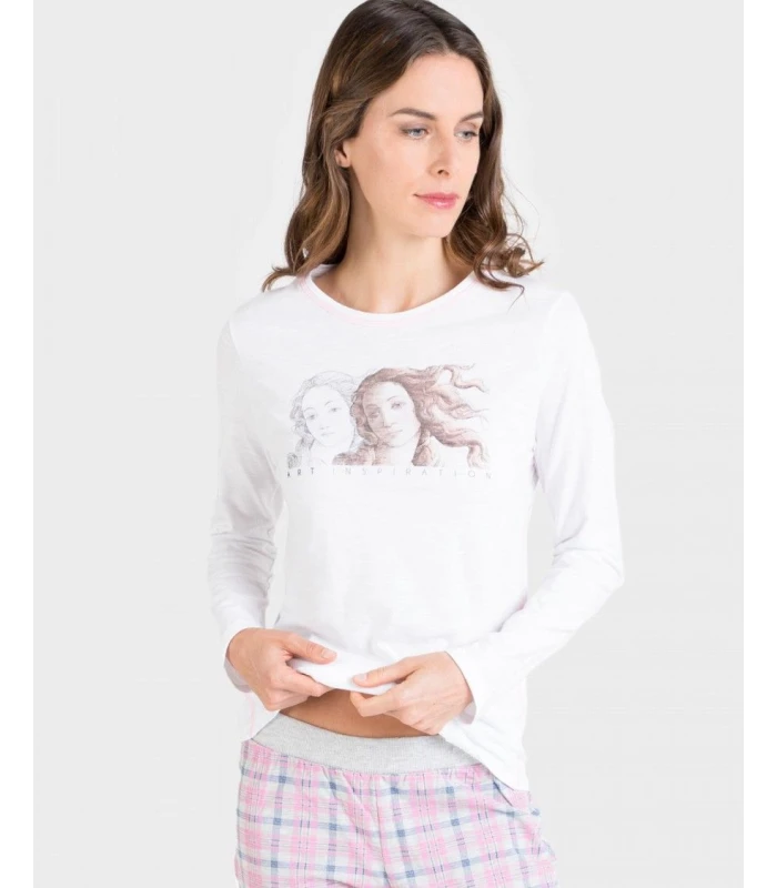 PIJAMA MUJER ALGODÓN C/REDONDO BLANCO