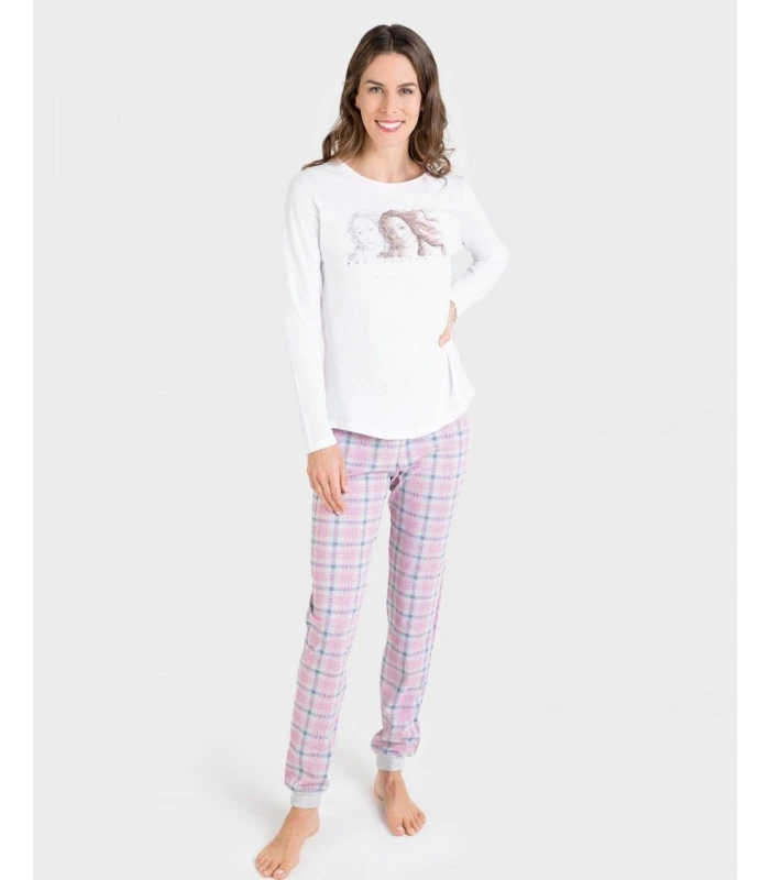 PIJAMA MUJER ALGODÓN C/REDONDO BLANCO