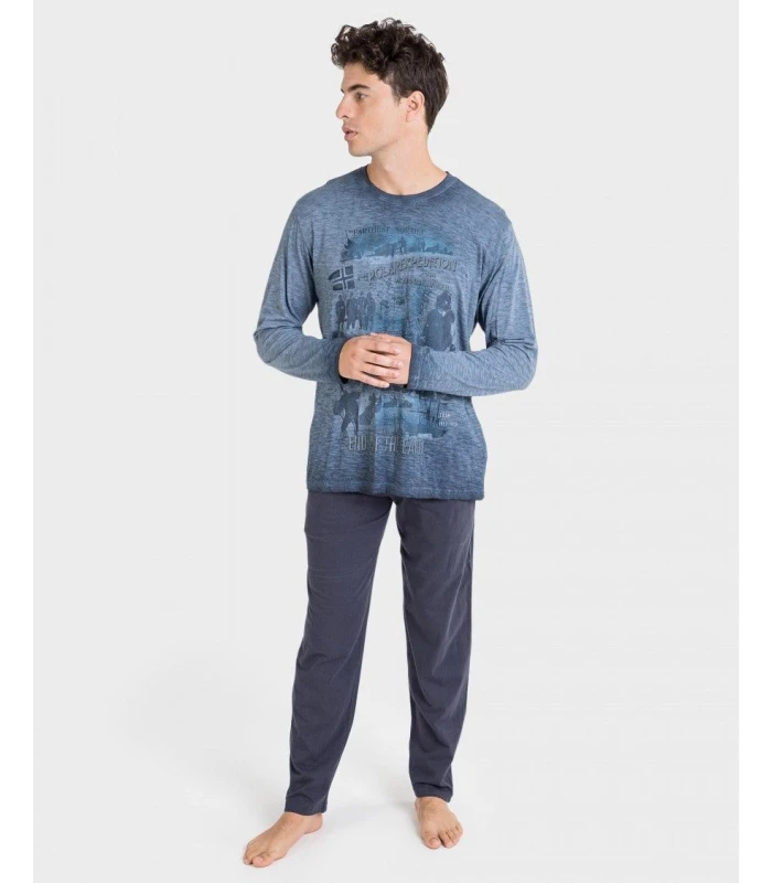 PIJAMA HOMBRE ALGODÓN C/REDONDO MARINO