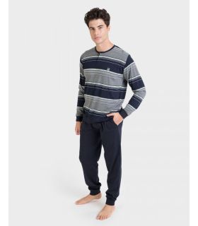 PIJAMA HOMBRE ALGODÓN C/REDONDO CON PUÑOS MARINO