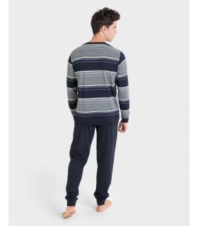 PIJAMA HOMBRE ALGODÓN C/REDONDO CON PUÑOS MARINO